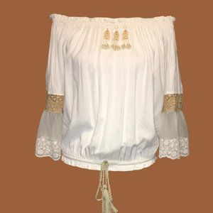 Always the Sun Ivory/Gold Top - Marked as One Size